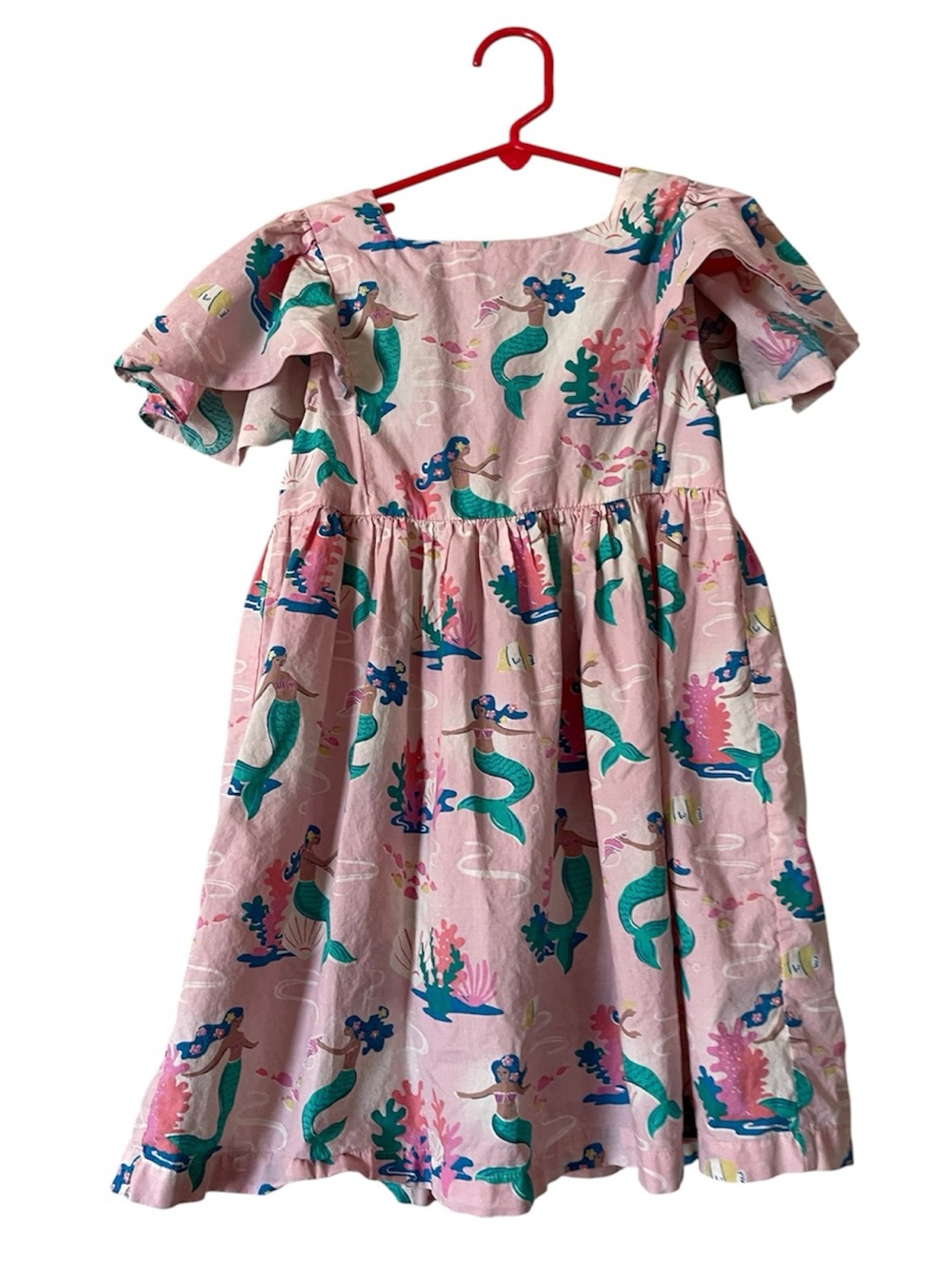 Boden mini pink mermaid print flare sleeve girl dress size 6-7